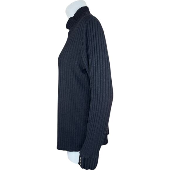 Susan Graver Rib Knit Mock Neck Long Sleeve Top with Button Detail Black Large - Picture 9 of 11